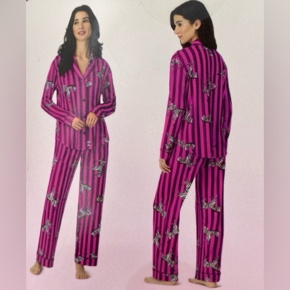 Room Service Pajama Set Pink Zebra Print Striped XL - Picture 2 of 10